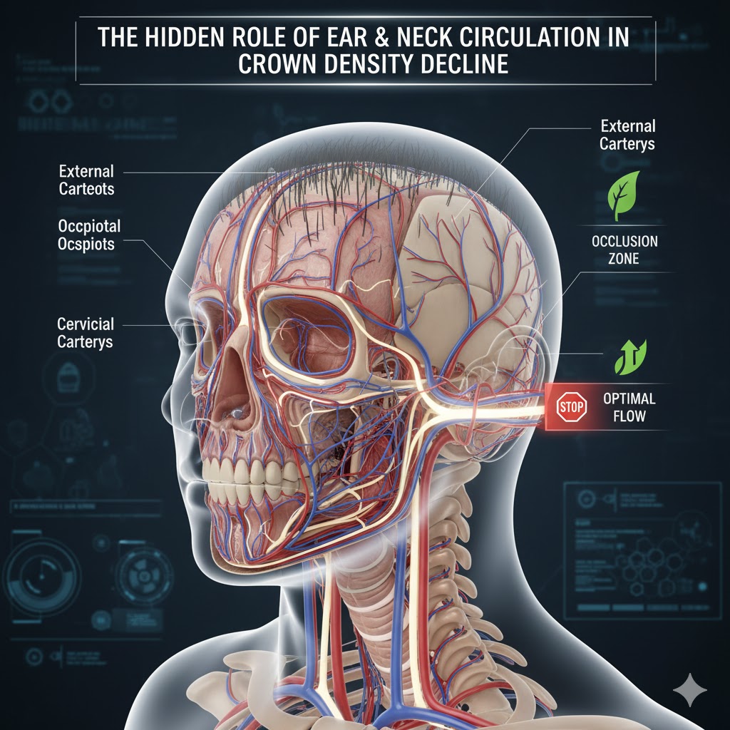 The Hidden Role of Ear and Neck Circulation in Crown Density Decline